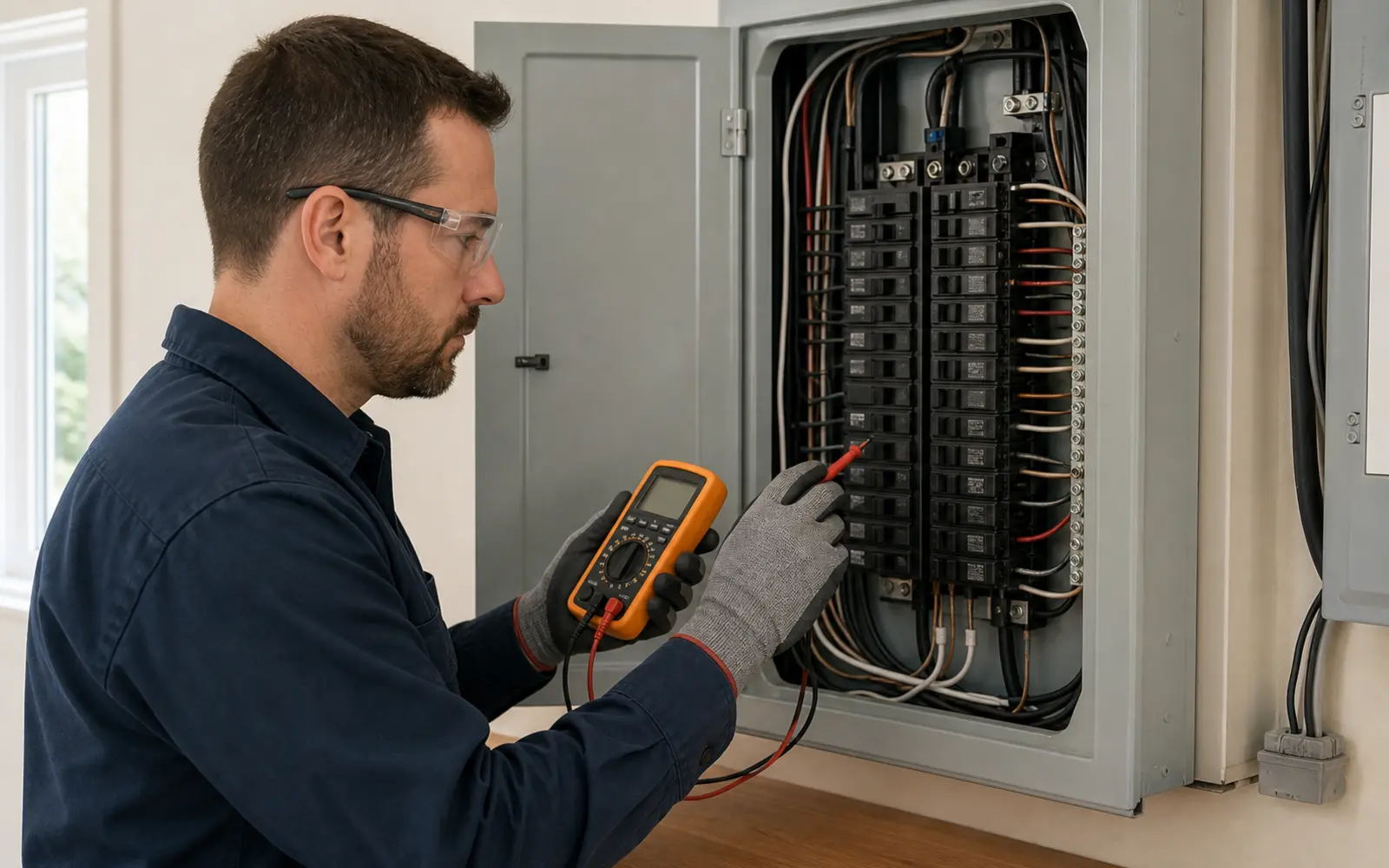 Electrician servicing an electrical panel in Portland Metro