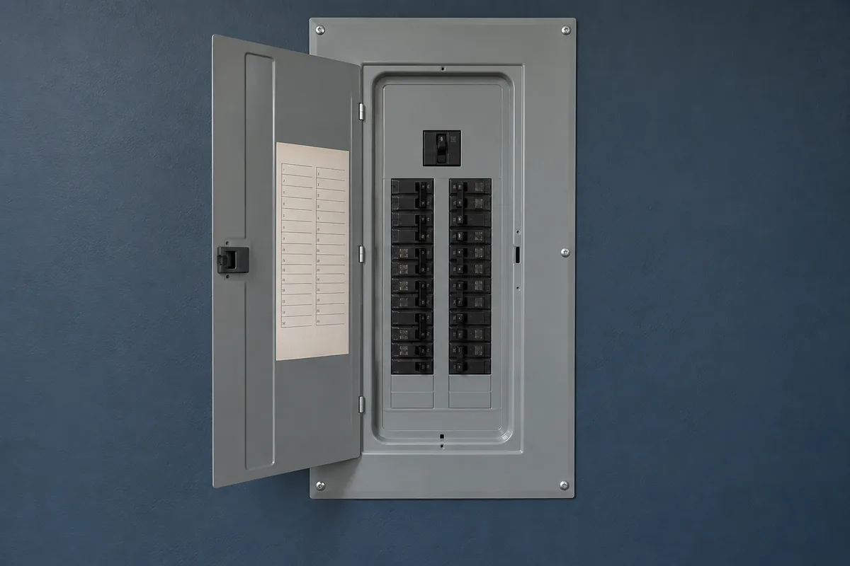 Residential electrical panel with its protective inner cover fitted