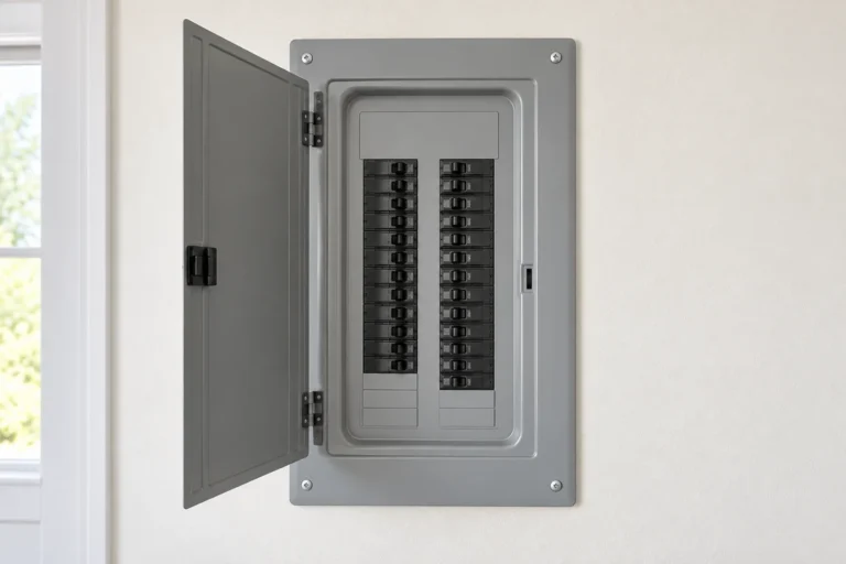 Residential electrical panel with circuit breakers
