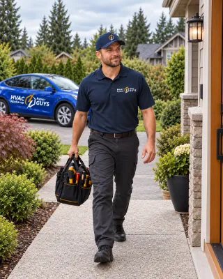 Technician arriving at a home with a tool bag