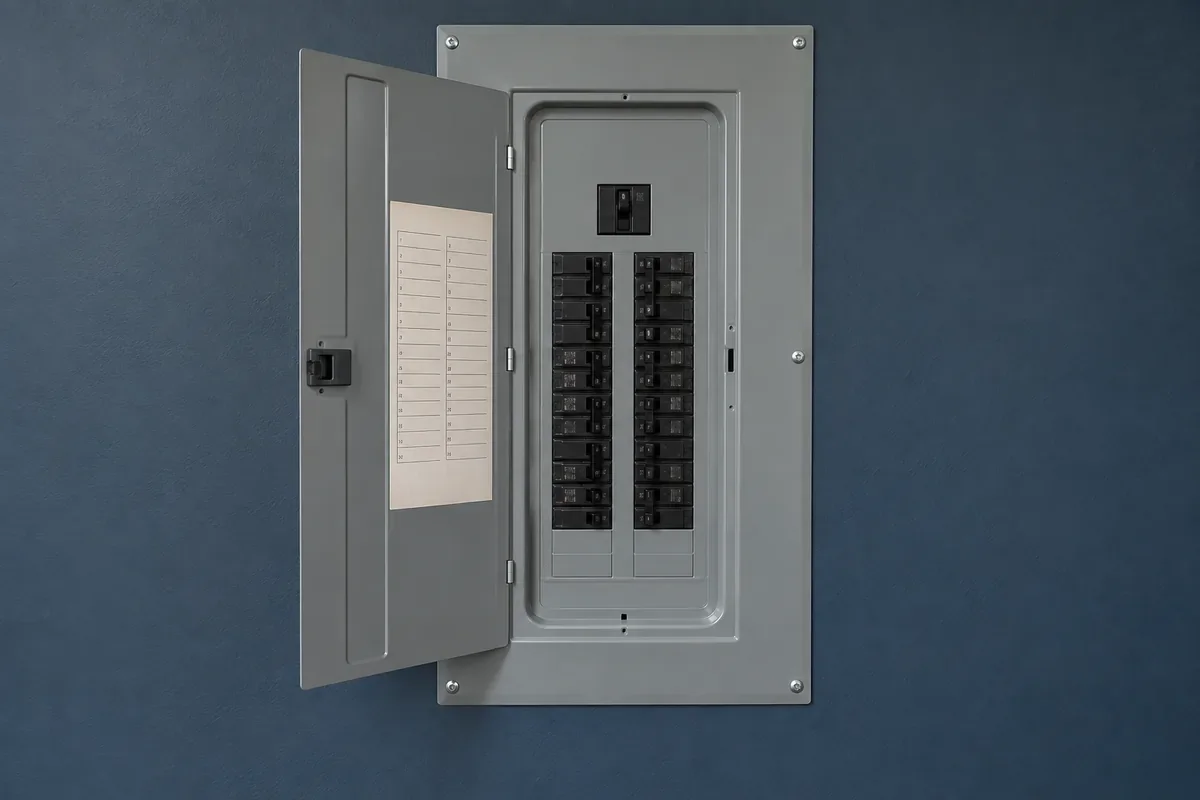 Residential electrical panel with its protective inner cover fitted